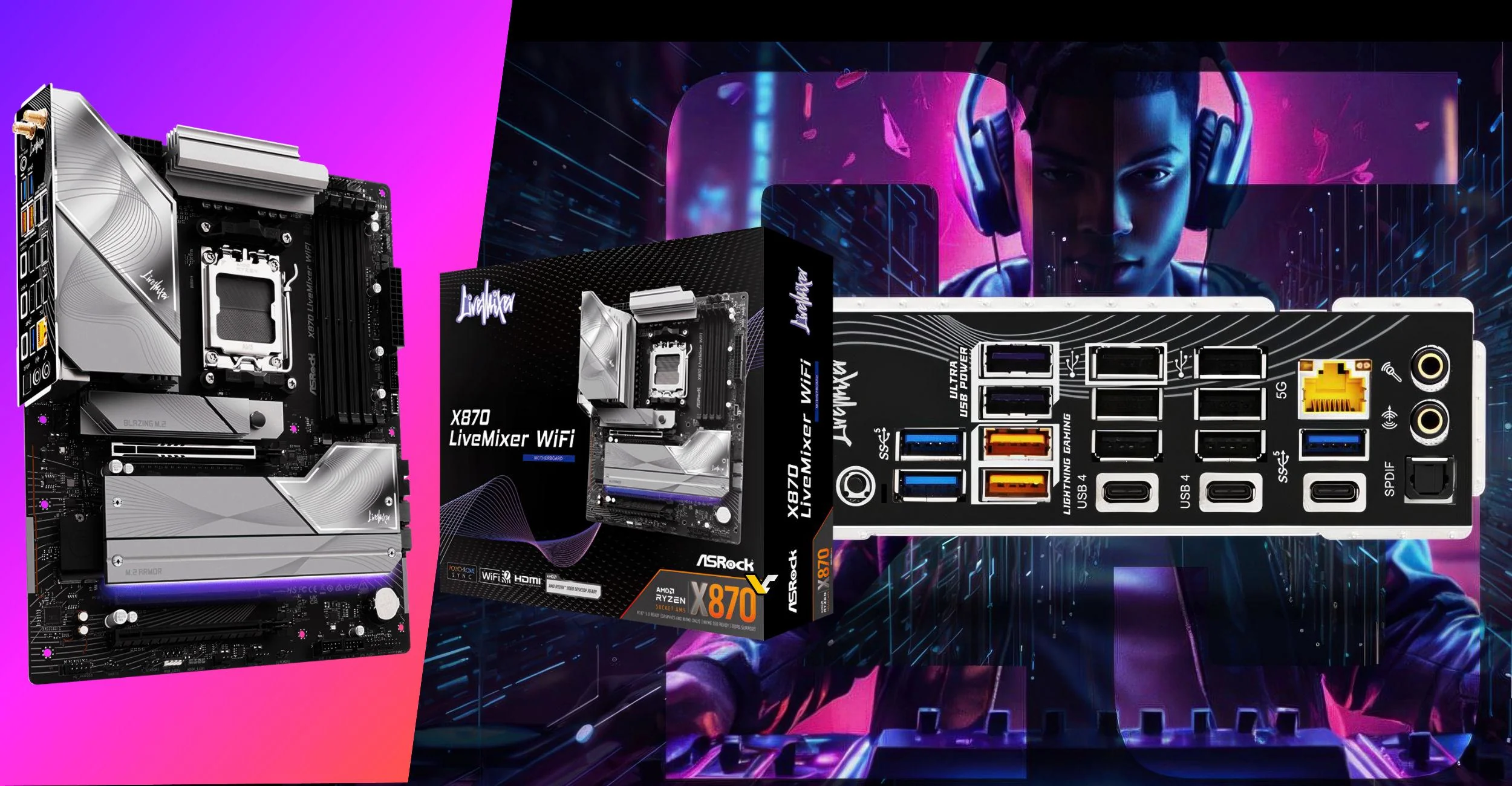ASRock lança placa-mãe X870 LiveMixer com 25 portas USB e Wi-Fi 7