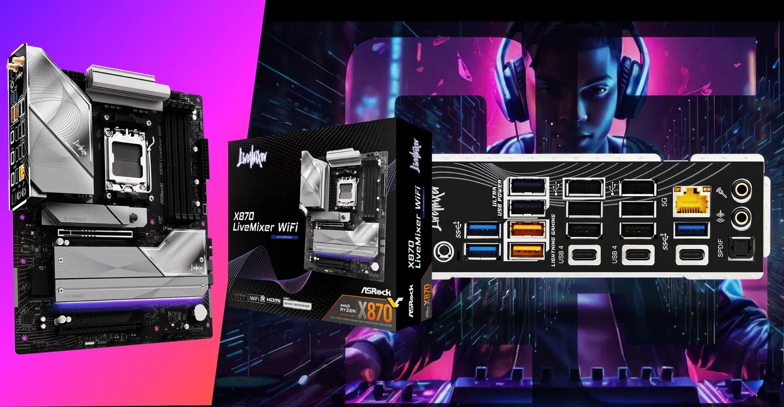 ASRock lança placa-mãe X870 LiveMixer com 25 portas USB e Wi-Fi 7