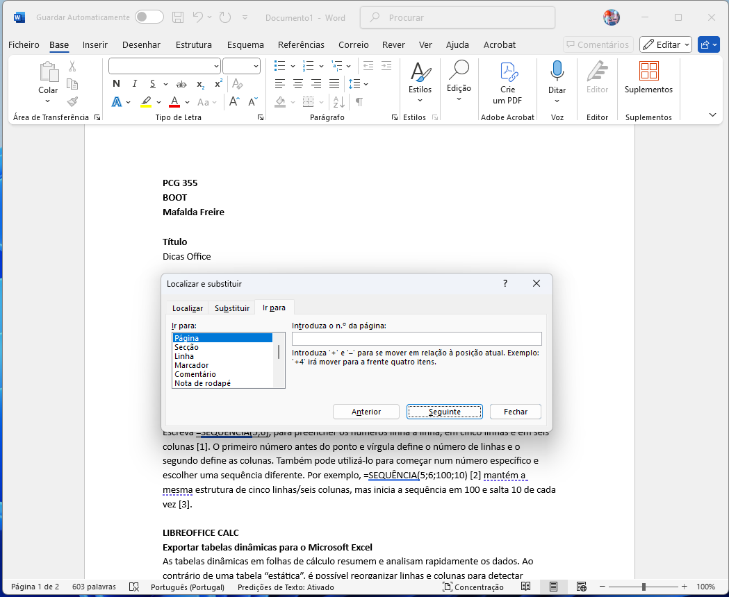 Ir para a última edição de um documento no Word