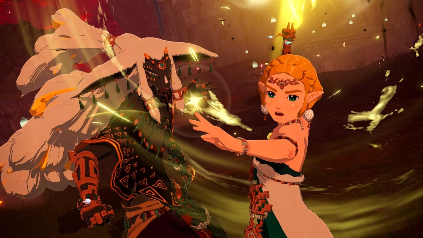 Zelda, Rauru e Sonia em Hyrule Warriors: Age of Imprisonment